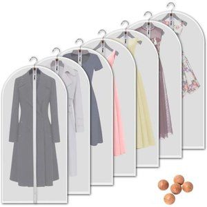 Hanging Garment Bags 7 Piece Set - 60 Inch Translucent Dust Proof Clothes Bag